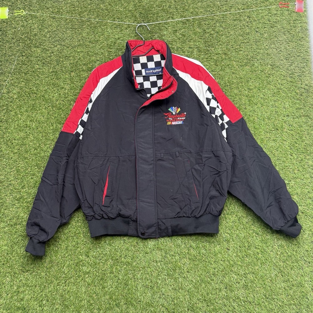 Swingster Nascar Racing Jacket Mens XL Checkered Print Windbreaker Raybestos